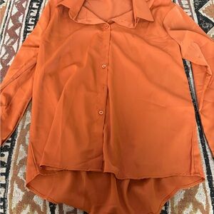 Women's Orange Button-Up Blouse